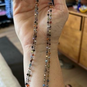 Rainbow gemstone rosary chain necklace